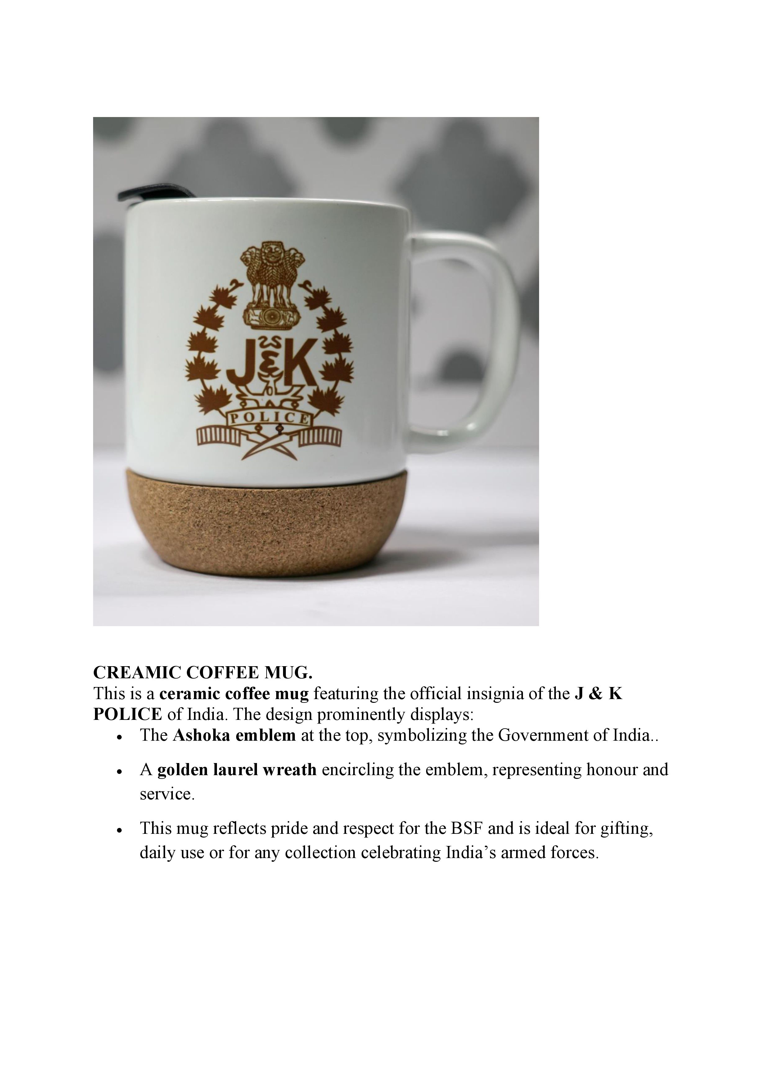 J&K Police Cork Bottom Coffee Mug